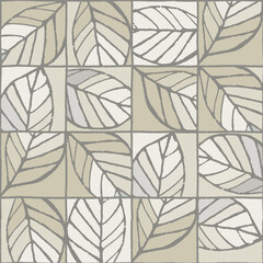 Seamless pattern with elm tree branches and leaves in Undersaturated earth tones on beige background for surface design and other design projects. Realistic line art