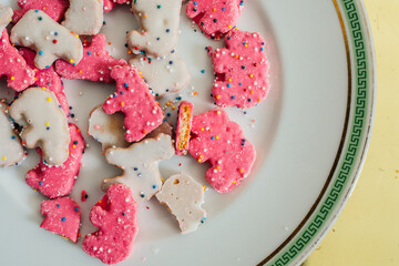 frosted Circus Animal Cookie Pink and White Sprinkled Animal Crackers on white plate