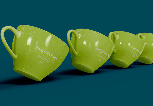 Row of Ceramic Mugs Mockup
