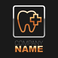 Line Dental clinic location icon isolated on black background. Colorful outline concept. Vector