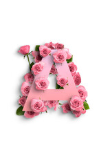 Lettera rosa con fiori,  su sfondo bianco