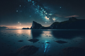 sea, beach at night, sky with stars Generative AI, Generativ, KI