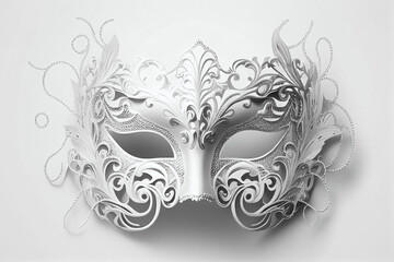 Carnival venetian white mask on white background. Illustration AI
