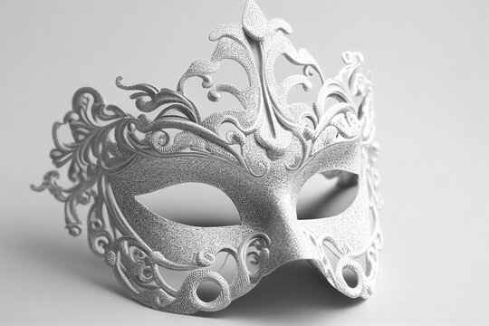 Carnival venetian white mask on white background. Illustration AI