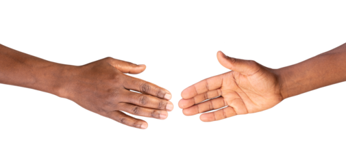 Men stretching hands for handshake isolated on a white or transparent background. Male hand ready for handshaking	