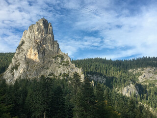 View of Oltár-kő mountain peak in Bicaz Gorge Romania