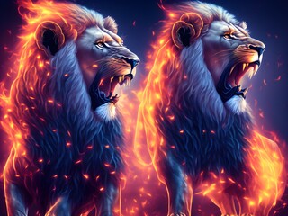 Roaring Lion with Flames, Generative AI Illustration