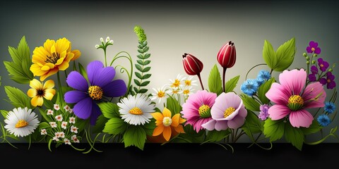 Colorful flower banner, generative ai spring composition