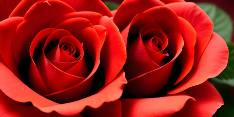 Two beautiful red roses. Created with Generative AI technology
