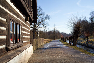 Rural cottage built of logs in Babiccino udoli valley in Czechia