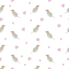 Obraz premium Happy birds seamless vector pattern. Cute background for textile print, wrapping paper.Cute bird vector illustration.
