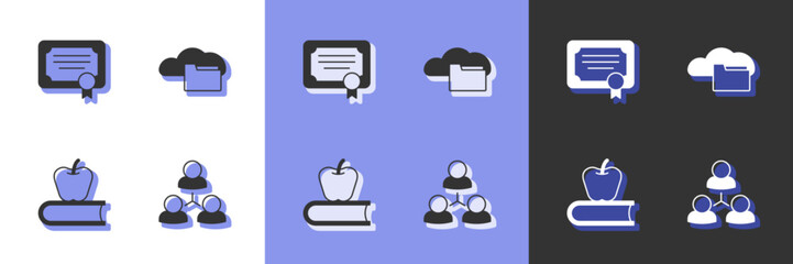 Set Online class, Certificate template, Book with apple and Cloud or online library icon. Vector