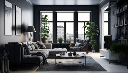 Fototapeta na wymiar modern living room, 3d render style. Created with Generative AI