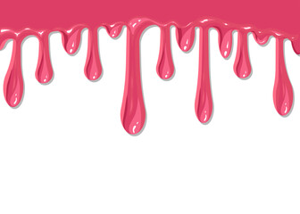 Jam flow seamless vector illustration of realistic 3D syrup splash and drops of red berry or fruit marmalade. Liquid drips on transparent background for candy or sweet dessert package design template