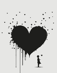 Obraz na płótnie Canvas Valentine's Day. Hearts. Black and white illustration. ai generated. Romantic date. Valentine's day card.