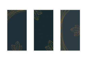 A set of postcards. Abstract leaves on a dark background