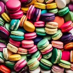 top view row of colorful delicious Macarons, generative art by A.I.