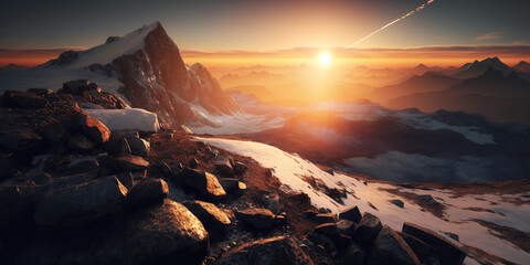 Golden Sunrise on a Snowy Mountain Peak