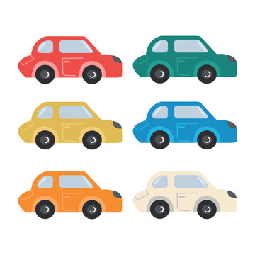 Different colors Automobiles models flat icon collection. Isolated vector illustration set. Cars and vehicles concept