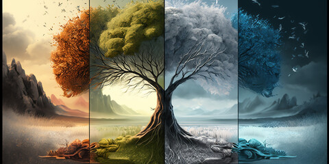 A tree in four seasons, generative ai