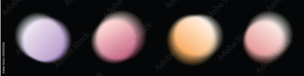 Wall mural abstract dark blur gradient circles set. light color round shapes set. vector isolated illustration