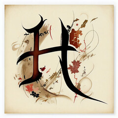 The beauty of letter H in an Asian calligraphy style