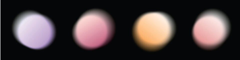 Abstract dark blur gradient circles set. Light color round shapes set. Vector isolated illustration