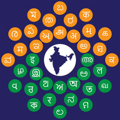 Indian language letters tree with Indian Map	