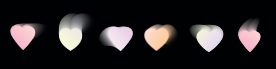 Abstract blurred gradients hearts set. Soft graphic elements collection for valentine day.Y2k aesthetics aura. Vector isolated illustration