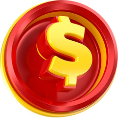 coin money in 3d render red and yellow