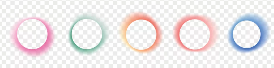 Fotobehang Abstract gradient circle frames set. Colored light glow round buttons. Vector illustration isolated on transparent background © Viktoria