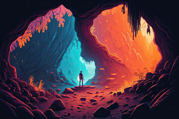 Alien in a abstract colorful cave