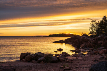 Summer sunset over the sea. Pörkenäs, Jakobstad/Pietarsaari. Finland
