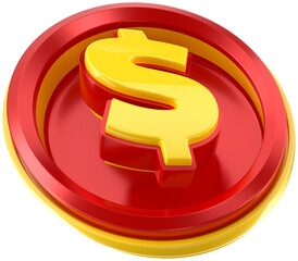 coin money in 3d render red and yellow