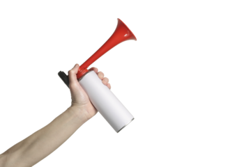 hand with air horn metal can