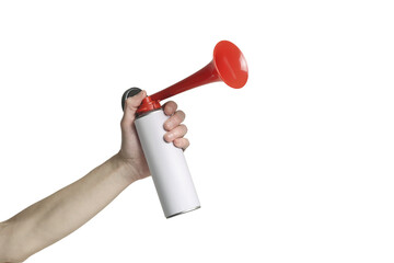 hand with air horn metal can - 569354125