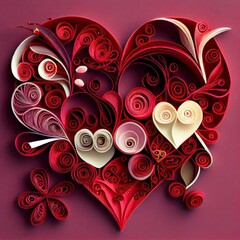 valentine day background with hearts  - paper quilling concept