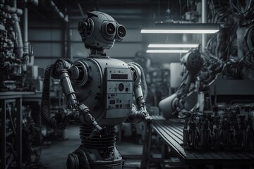 Robot performing a task in a manufacturing plant, concept of Automation and Productivity, created with Generative AI technology