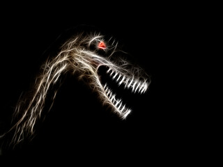 Illustration of the muzzle of an unknown monster close-up on a b