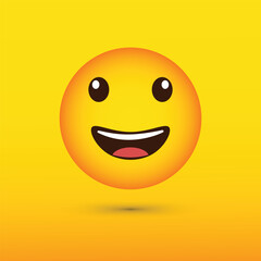 Smiley face vector icon, smile emoticon, smile emoji icon vector, smilling and laughing yellow orange emoji face.
