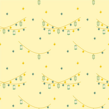 seamless pattern with stars and lantern