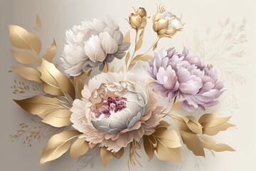 Bouquet of delicate peonies on a dark background. AI