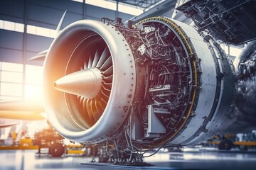 Aircraft engine. Aircraft engine repair and maintenance. AI - obrazy, fototapety, plakaty