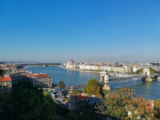 View of the city of Budapest across the Danube river in Hungary