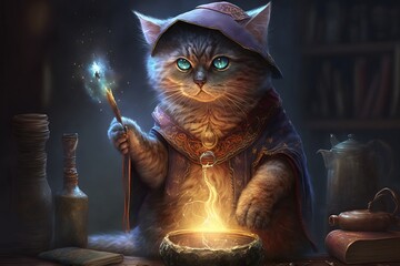 Wizard Cat doing magic. Generative AI
