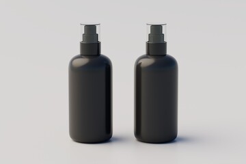 Black Plastic Spray Multiple Bottle Mockup. 3D Illustration