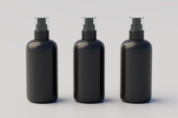 Black Plastic Spray Multiple Bottle Mockup. 3D Illustration