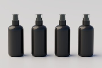 Black Plastic Spray Multiple Bottle Mockup. 3D Illustration