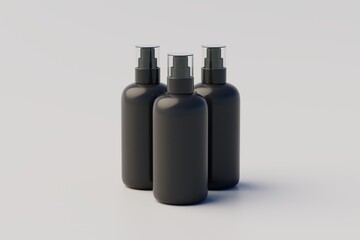 Black Plastic Spray Multiple Bottle Mockup. 3D Illustration