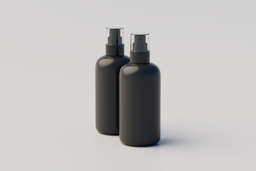 Black Plastic Spray Multiple Bottle Mockup. 3D Illustration